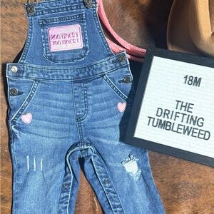 Upcycled Girls' Blue Denim Overalls w/a Western Vibe